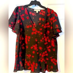 Michael Kors Black and Red Floral Blouse
